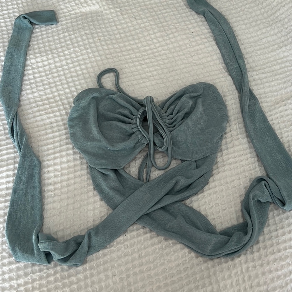 Blue cross body top, size S